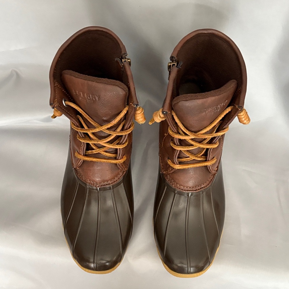 Sperry  girls  saltwater  Brown Duck Boots with Tan Accents Size 6 waterproof - Picture 10 of 13